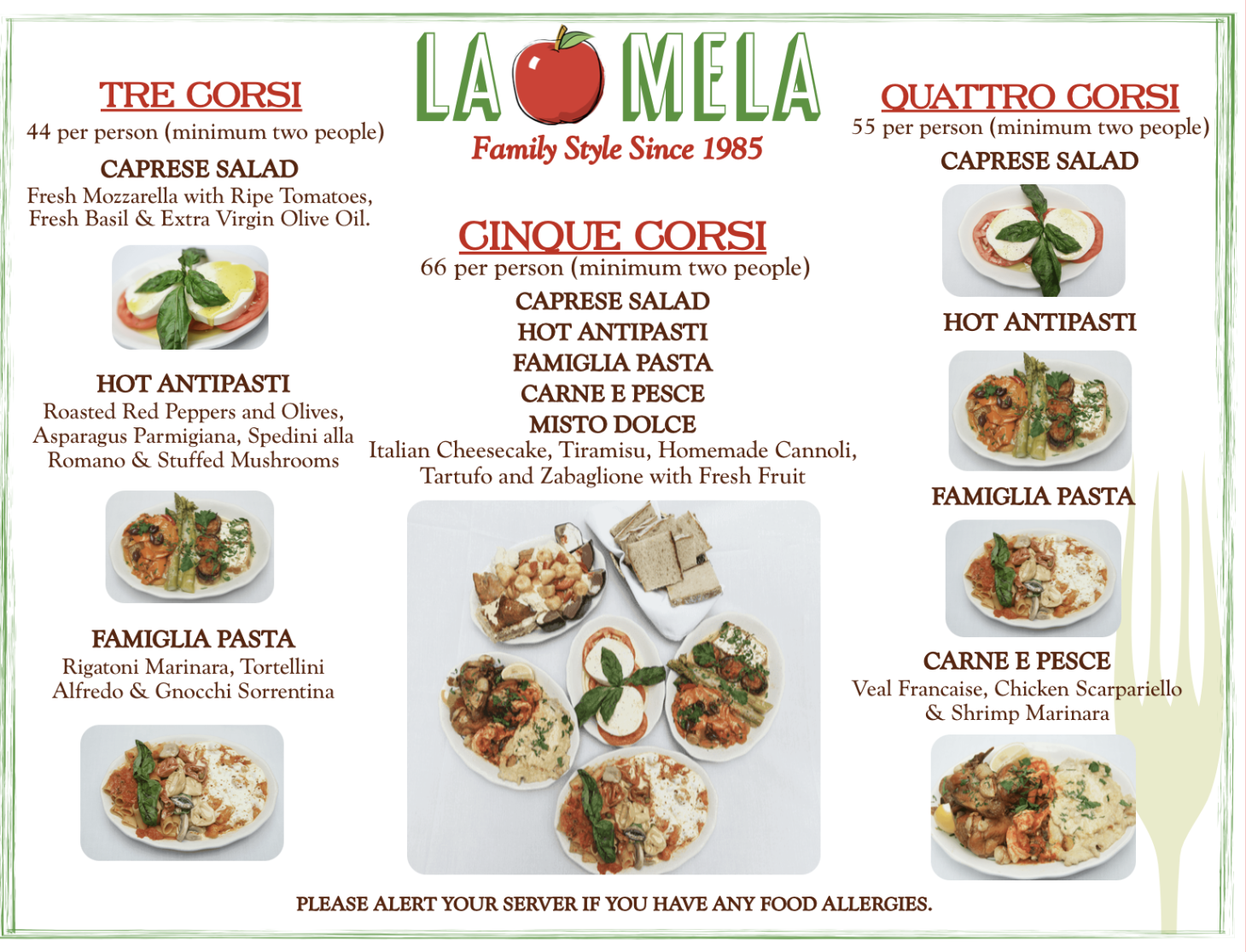 la mela main family style menu